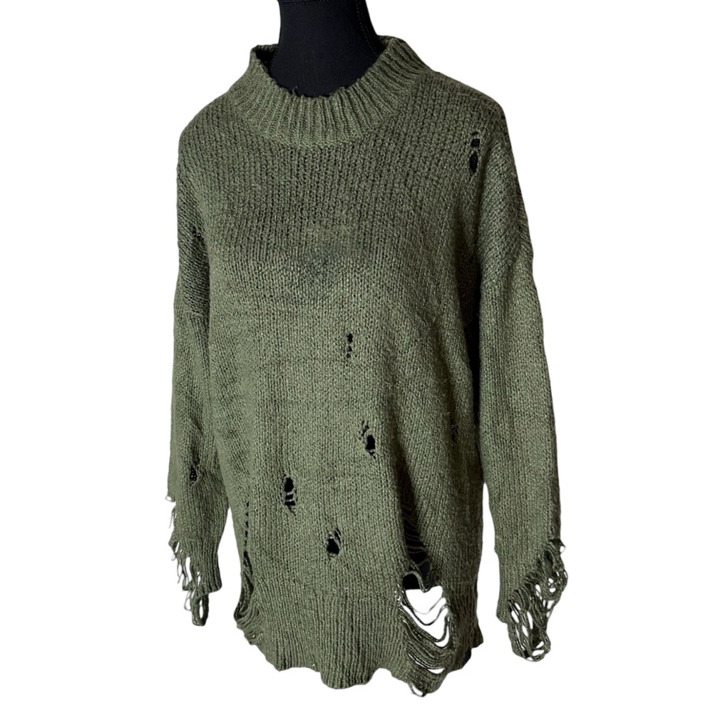 ONE TEASPOON Distressed Fisherman Knit Pullover Sweater Green Holes Size Small